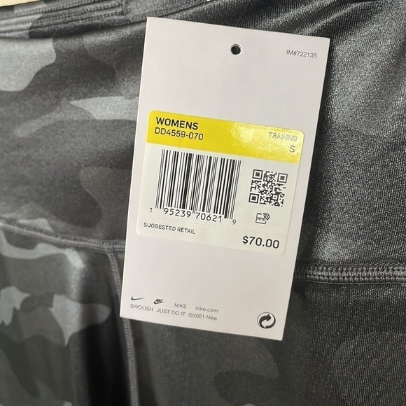 Brand New Nike Dri-Fit One Full Length Mid Rise Shiny Black & Grey Camo Leggings - Picture 5 of 14